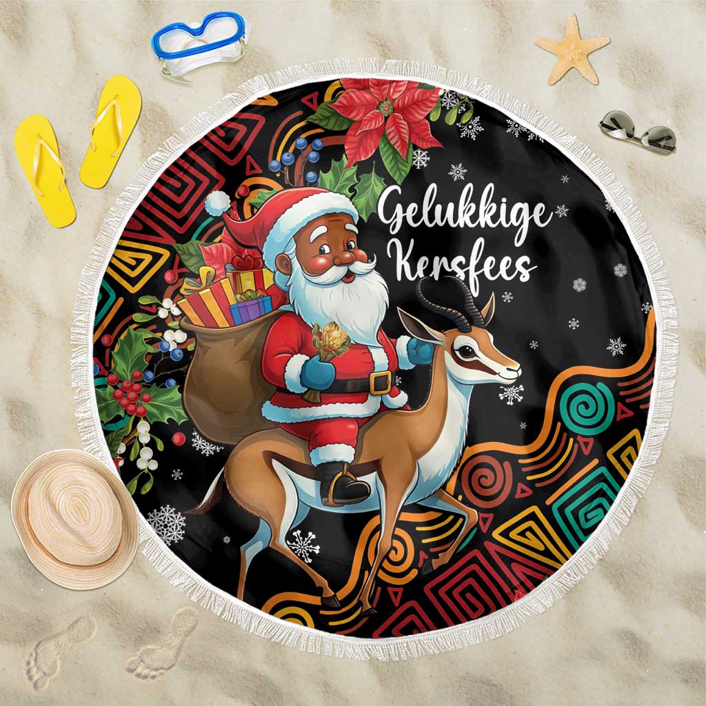 South Africa Gelukkige Kersfees Beach Blanket Black Santa Claus Riding Springbok