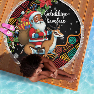 South Africa Gelukkige Kersfees Beach Blanket Black Santa Claus Riding Springbok