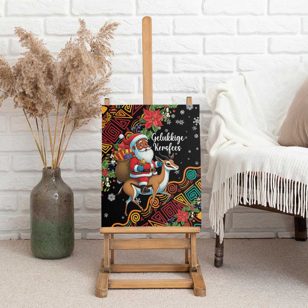 South Africa Gelukkige Kersfees Canvas Wall Art Black Santa Claus Riding Springbok