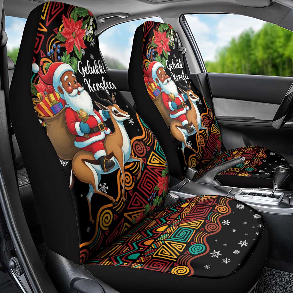 South Africa Gelukkige Kersfees Car Seat Cover Black Santa Claus Riding Springbok