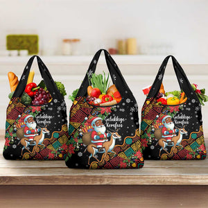 South Africa Gelukkige Kersfees Grocery Bag Black Santa Claus Riding Springbok