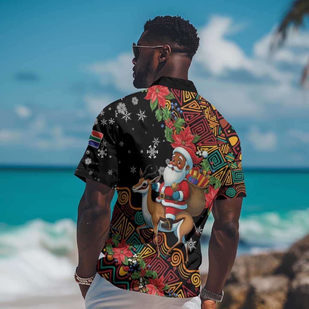 South Africa Gelukkige Kersfees Hawaiian Shirt Black Santa Claus Riding Springbok