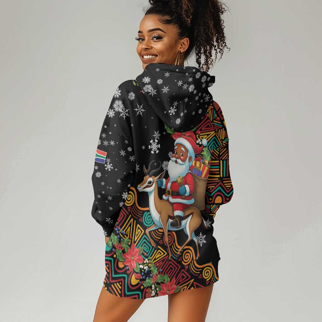 South Africa Gelukkige Kersfees Hoodie Dress Black Santa Claus Riding Springbok