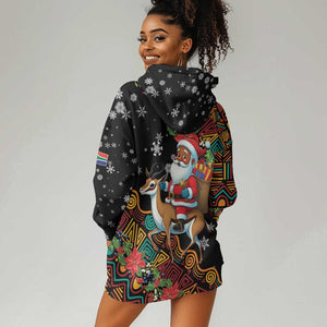 South Africa Gelukkige Kersfees Hoodie Dress Black Santa Claus Riding Springbok