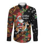 South Africa Gelukkige Kersfees Long Sleeve Button Shirt Black Santa Claus Riding Springbok