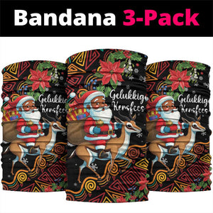 South Africa Gelukkige Kersfees Neck Gaiter Black Santa Claus Riding Springbok LT01