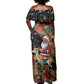 South Africa Gelukkige Kersfees Off Shoulder Maxi Dress Black Santa Claus Riding Springbok