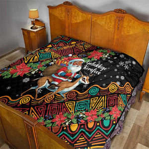 South Africa Gelukkige Kersfees Quilt Black Santa Claus Riding Springbok