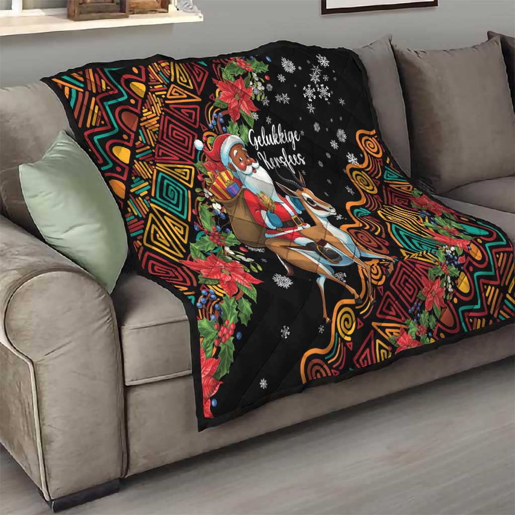 South Africa Gelukkige Kersfees Quilt Black Santa Claus Riding Springbok