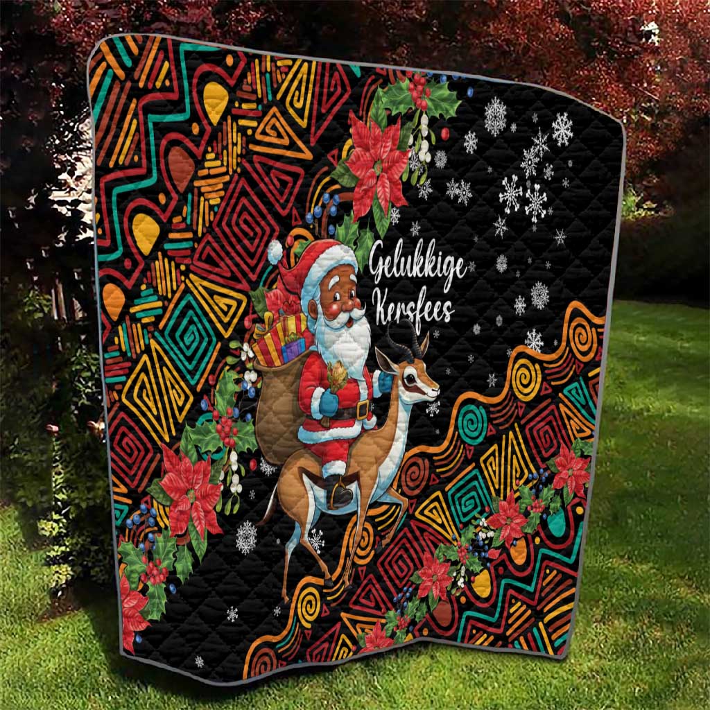 South Africa Gelukkige Kersfees Quilt Black Santa Claus Riding Springbok