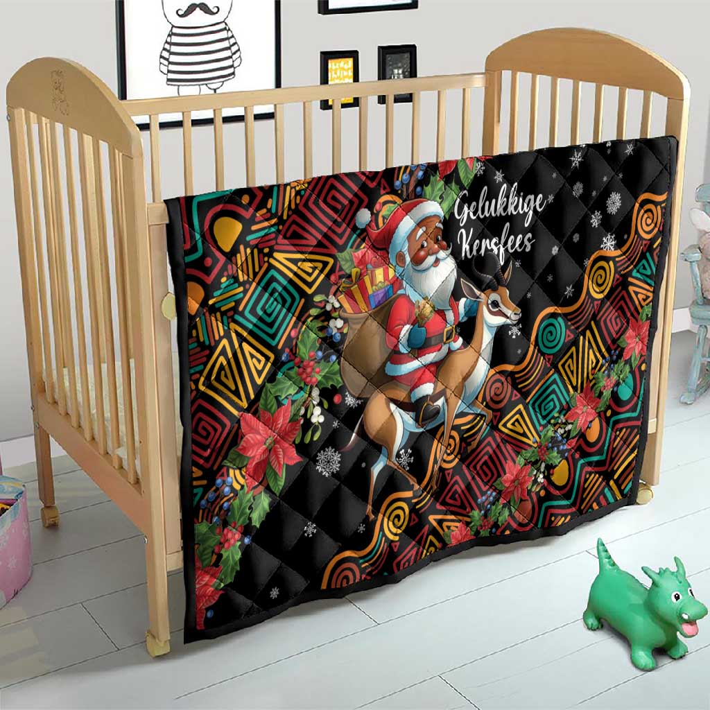 South Africa Gelukkige Kersfees Quilt Black Santa Claus Riding Springbok