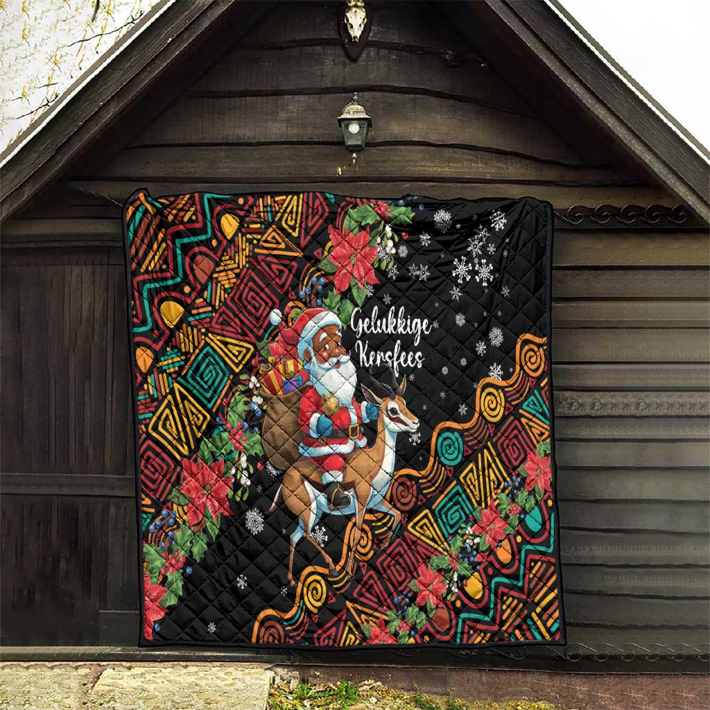 South Africa Gelukkige Kersfees Quilt Black Santa Claus Riding Springbok