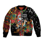 South Africa Gelukkige Kersfees Sleeve Zip Bomber Jacket Black Santa Claus Riding Springbok