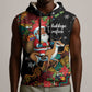 South Africa Gelukkige Kersfees Sleeveless Hoodie Black Santa Claus Riding Springbok - African Pride