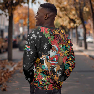 South Africa Gelukkige Kersfees Sweatshirt Black Santa Claus Riding Springbok