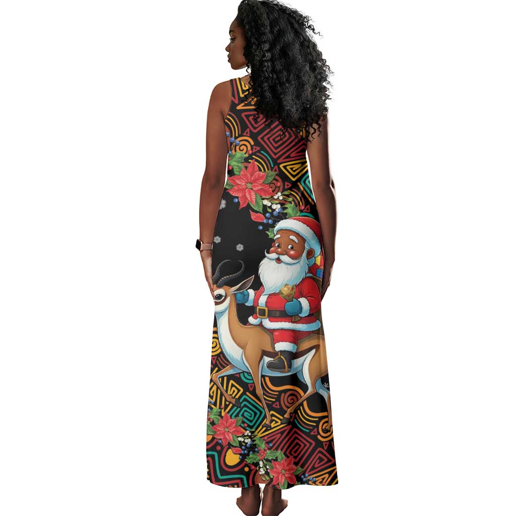 South Africa Gelukkige Kersfees Tank Maxi Dress Black Santa Claus Riding Springbok