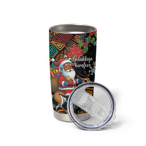South Africa Gelukkige Kersfees Tumbler Cup Black Santa Claus Riding Springbok