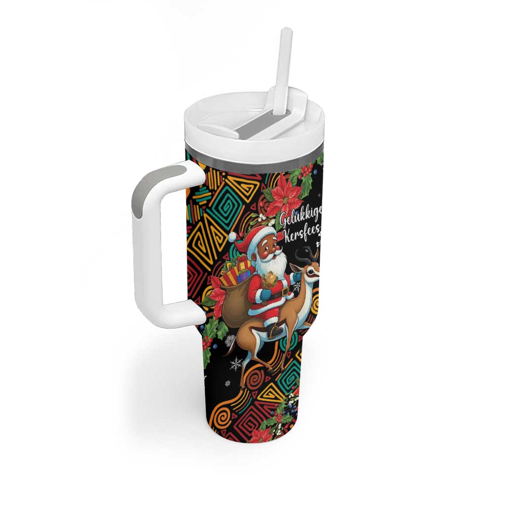 South Africa Gelukkige Kersfees Tumbler With Handle Black Santa Claus Riding Springbok
