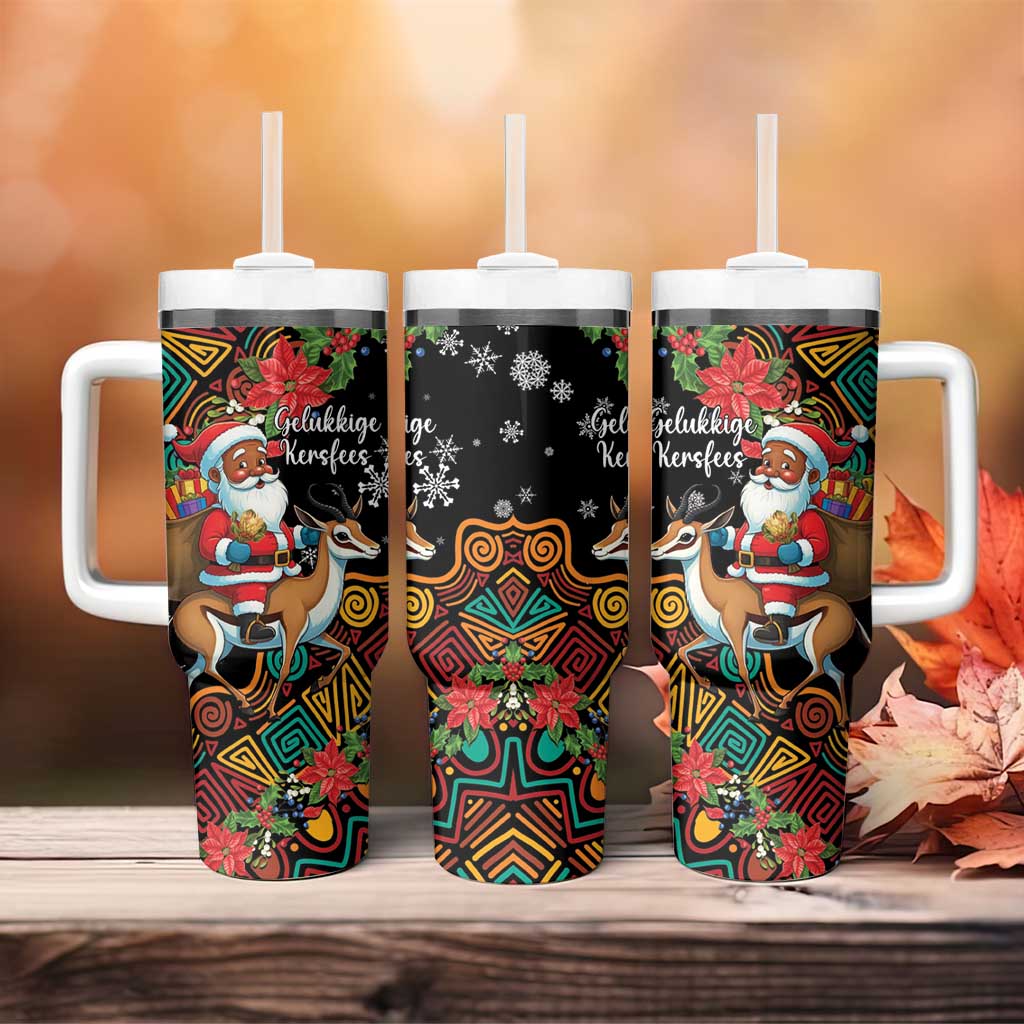 South Africa Gelukkige Kersfees Tumbler With Handle Black Santa Claus Riding Springbok