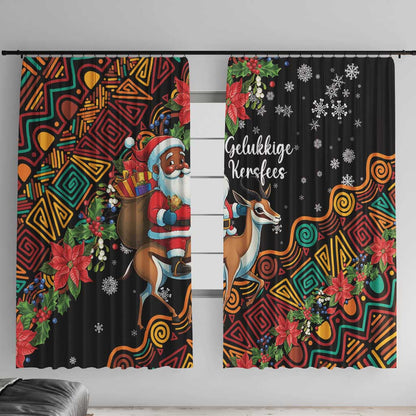 South Africa Gelukkige Kersfees Window Curtain Black Santa Claus Riding Springbok