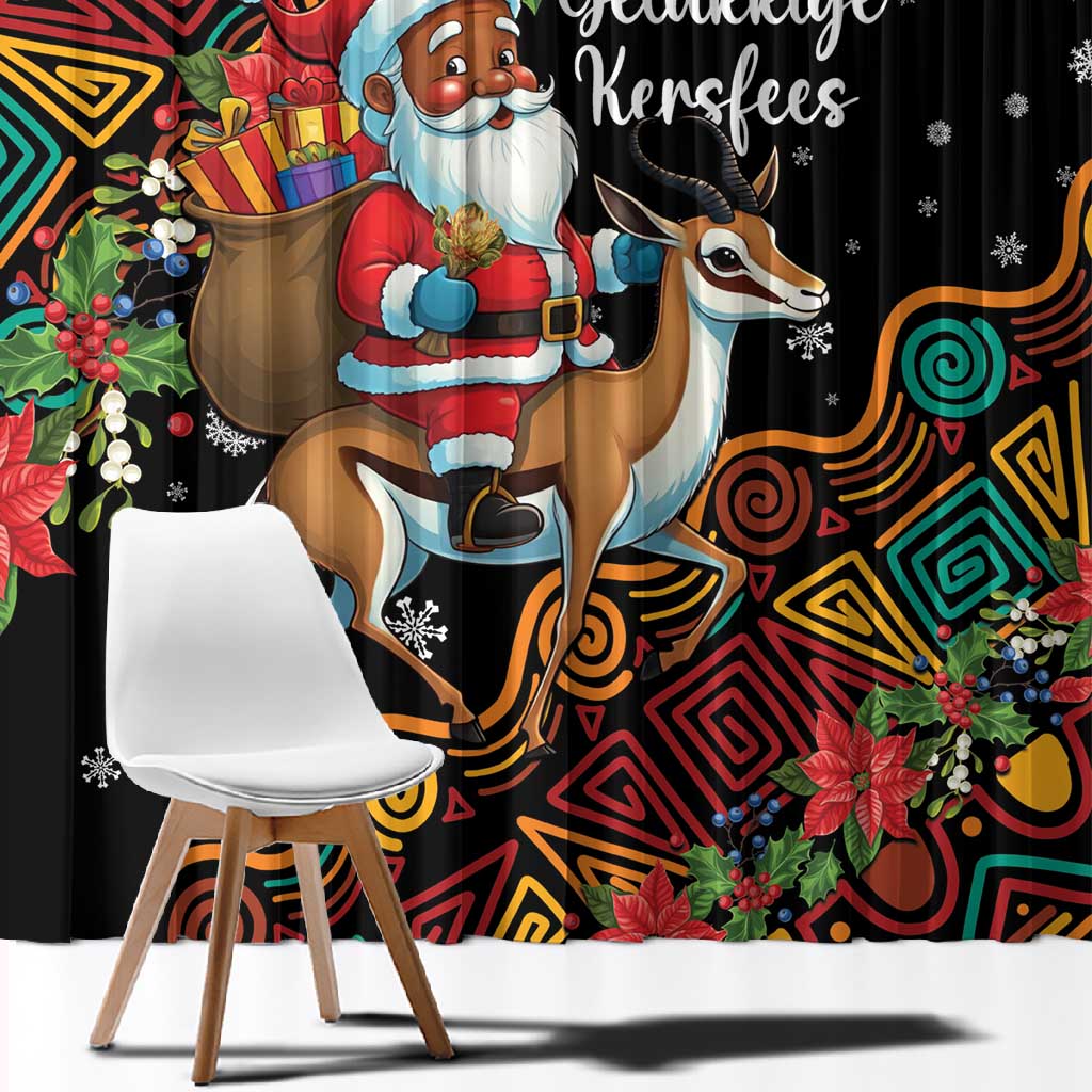 South Africa Gelukkige Kersfees Window Curtain Black Santa Claus Riding Springbok