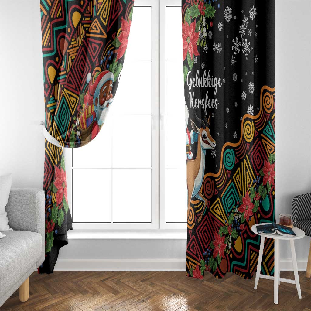 South Africa Gelukkige Kersfees Window Curtain Black Santa Claus Riding Springbok