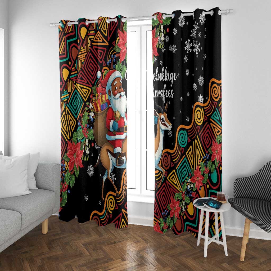 South Africa Gelukkige Kersfees Window Curtain Black Santa Claus Riding Springbok