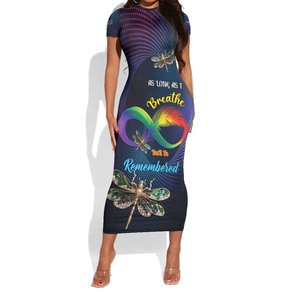 Personalized As Long As I Breathe You'll Be Remembered Short Sleeve Bodycon Dress Luxury Dragonfly - Feather Infinity LT01