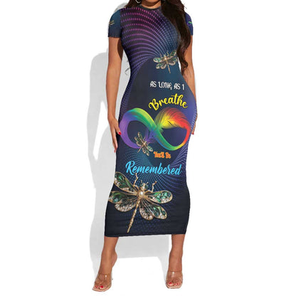 Personalized As Long As I Breathe You'll Be Remembered Short Sleeve Bodycon Dress Luxury Dragonfly - Feather Infinity LT01
