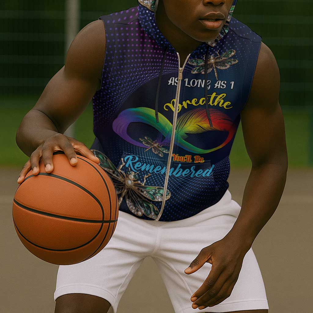 Personalized As Long As I Breathe You'll Be Remembered Sleeveless Zip Hoodie Luxury Dragonfly - Feather Infinity - African Pride