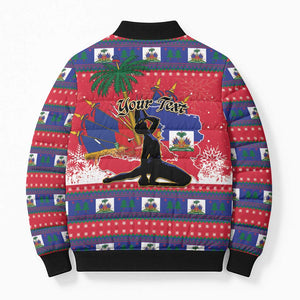 Personalized Ayiti Jwaye Nwel Bomber Puffer Jacket Haiti Merry Christmas