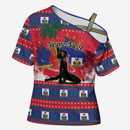 Personalized Ayiti Jwaye Nwel Cross Shoulder Shirt Haiti Merry Christmas