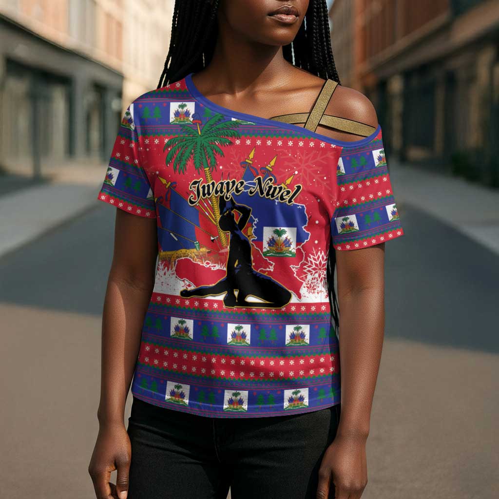 Personalized Ayiti Jwaye Nwel Cross Shoulder Shirt Haiti Merry Christmas