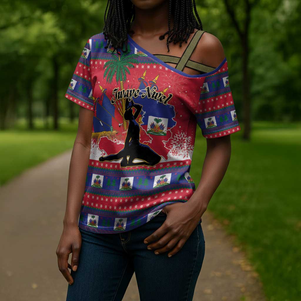 Personalized Ayiti Jwaye Nwel Cross Shoulder Shirt Haiti Merry Christmas