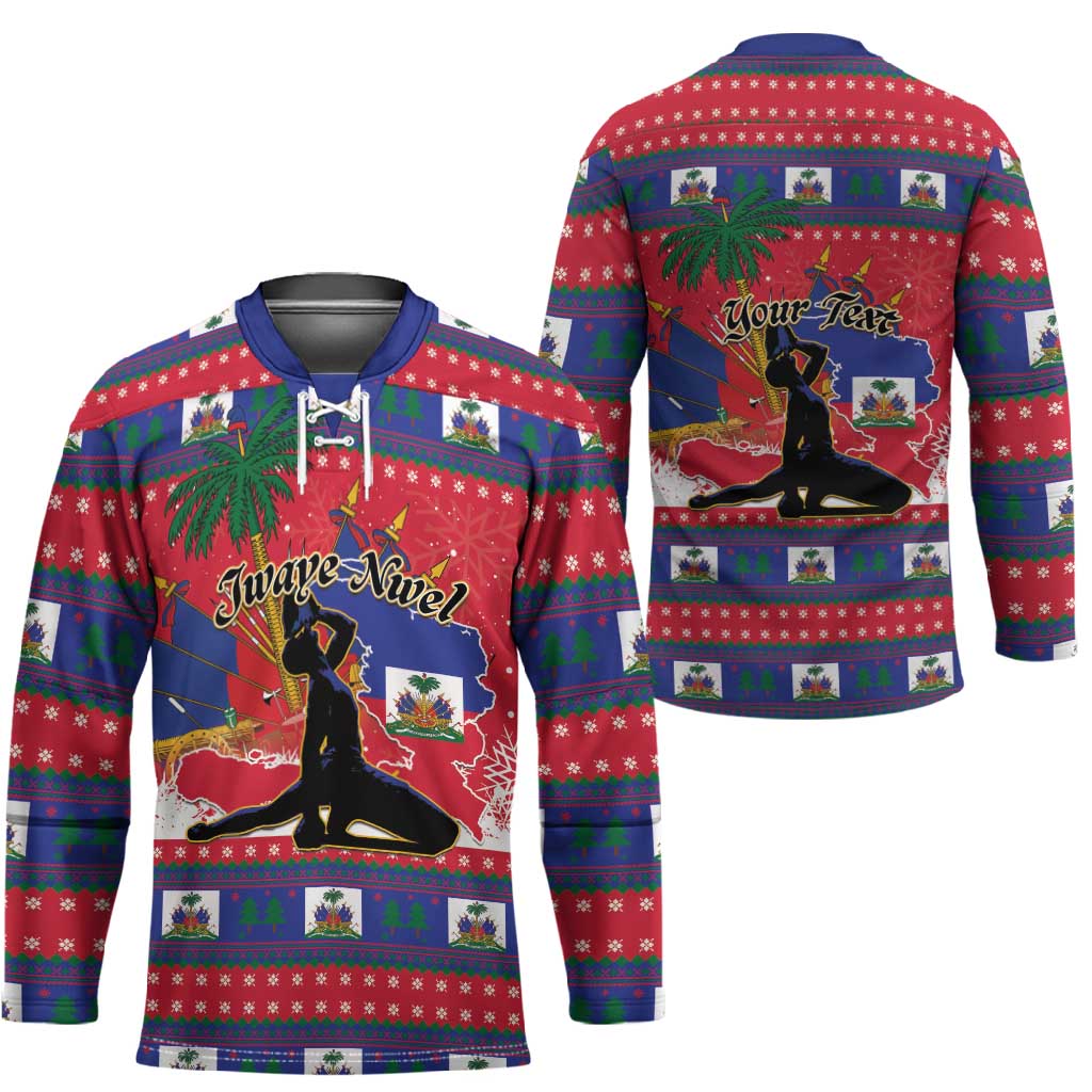 Personalized Ayiti Jwaye Nwel Hockey Jersey Haiti Merry Christmas
