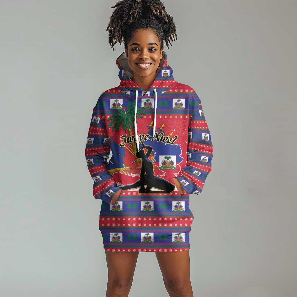 Personalized Ayiti Jwaye Nwel Hoodie Dress Haiti Merry Christmas - African Pride