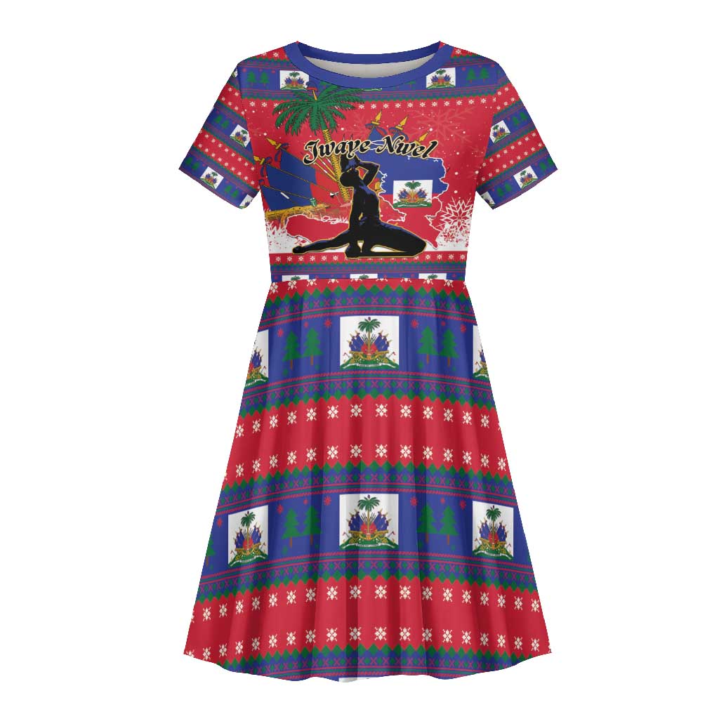 Personalized Ayiti Jwaye Nwel Kid Short Sleeve Dress Haiti Merry Christmas - African Pride