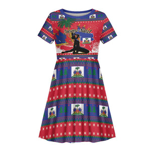 Personalized Ayiti Jwaye Nwel Kid Short Sleeve Dress Haiti Merry Christmas - African Pride