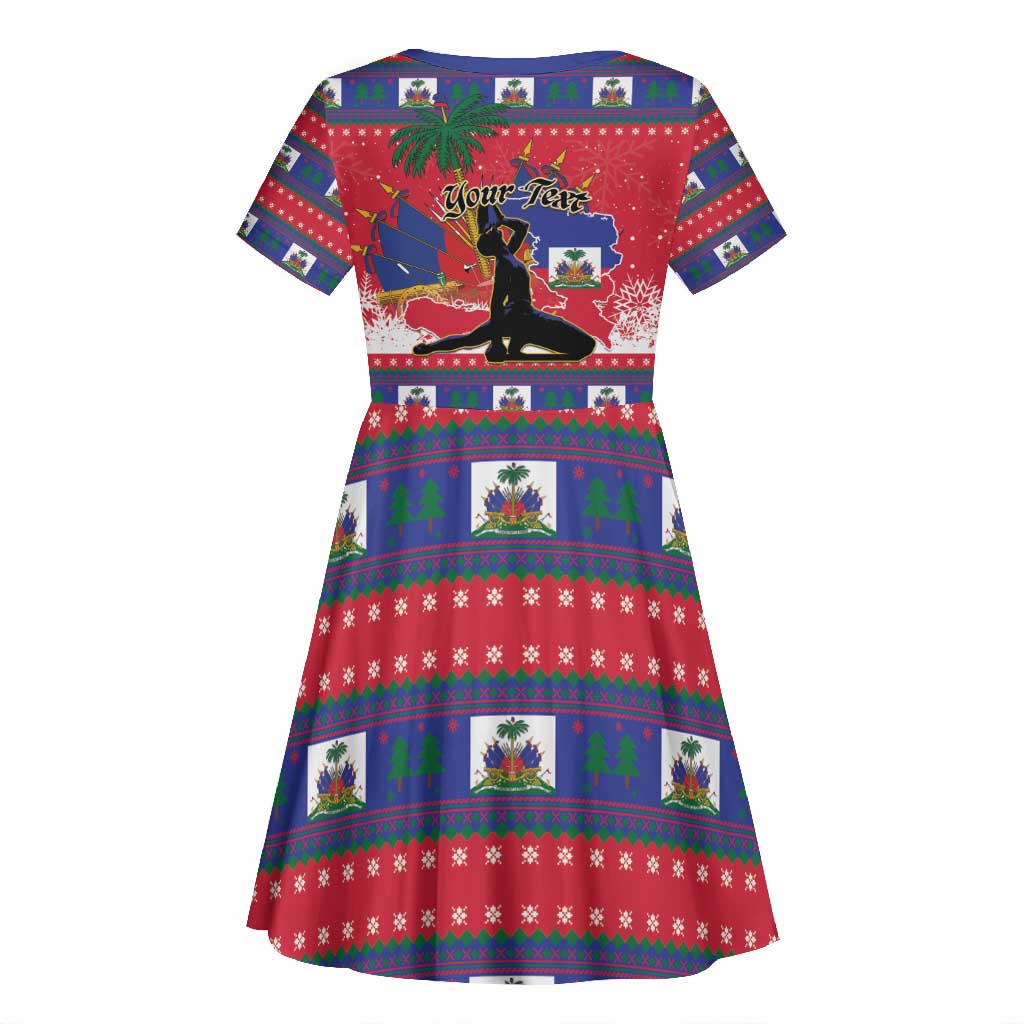 Personalized Ayiti Jwaye Nwel Kid Short Sleeve Dress Haiti Merry Christmas - African Pride