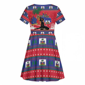 Personalized Ayiti Jwaye Nwel Kid Short Sleeve Dress Haiti Merry Christmas - African Pride