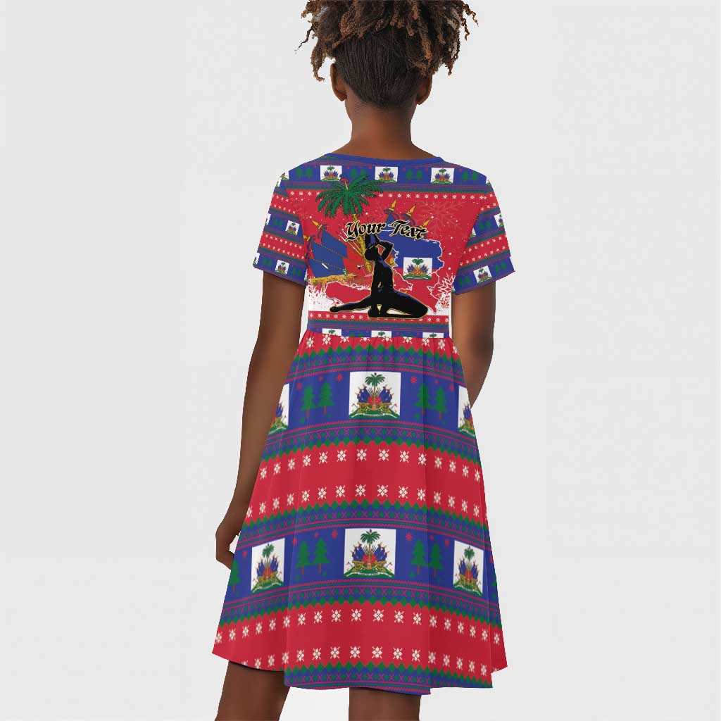 Personalized Ayiti Jwaye Nwel Kid Short Sleeve Dress Haiti Merry Christmas - African Pride