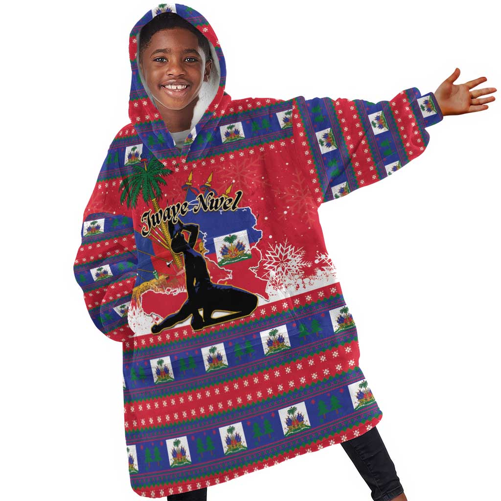 Personalized Ayiti Jwaye Nwel Kid Wearable Blanket Hoodie Haiti Merry Christmas - African Pride