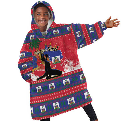 Personalized Ayiti Jwaye Nwel Kid Wearable Blanket Hoodie Haiti Merry Christmas - African Pride