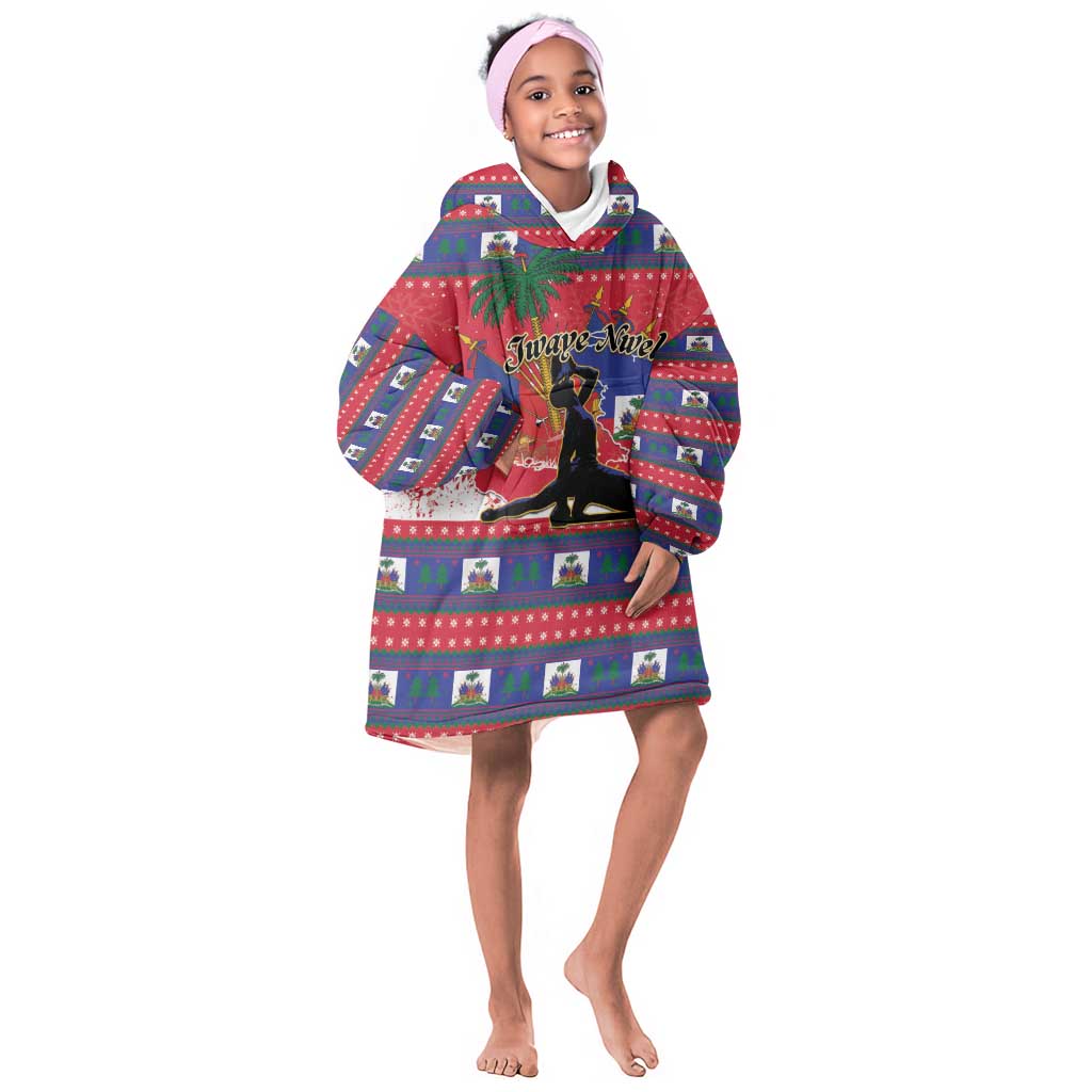 Personalized Ayiti Jwaye Nwel Kid Wearable Blanket Hoodie Haiti Merry Christmas - African Pride