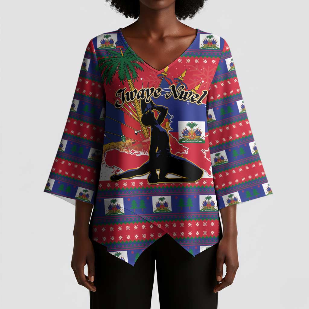 Personalized Ayiti Jwaye Nwel Kimono Sleeve Blouse Haiti Merry Christmas