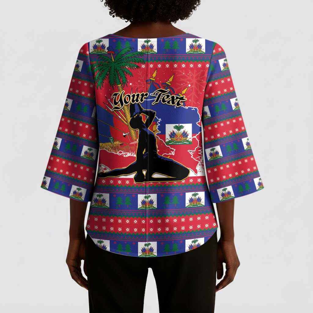 Personalized Ayiti Jwaye Nwel Kimono Sleeve Blouse Haiti Merry Christmas