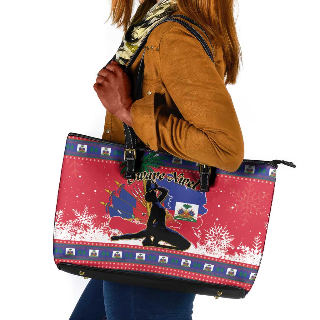 Ayiti Jwaye Nwel Leather Tote Bag Haiti Merry Christmas - African Pride