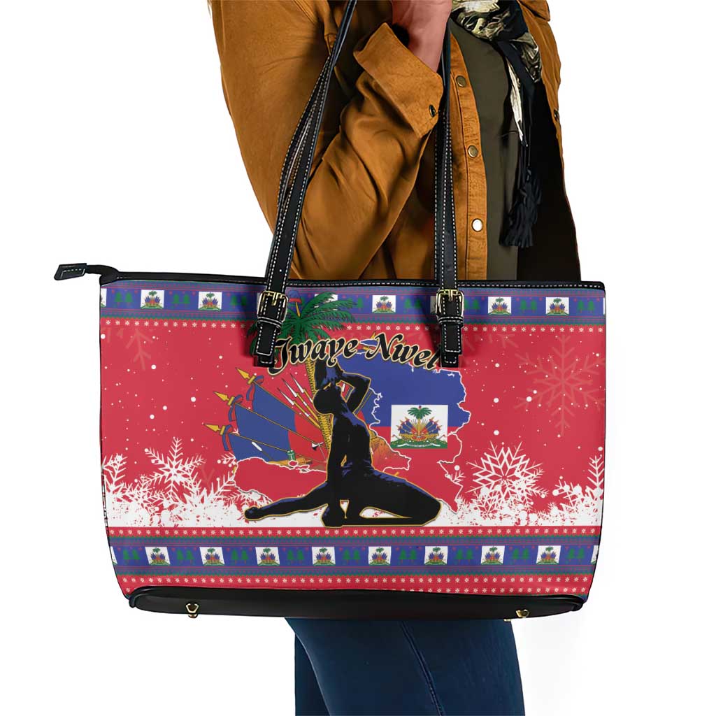 Ayiti Jwaye Nwel Leather Tote Bag Haiti Merry Christmas - African Pride