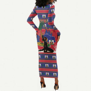 Personalized Ayiti Jwaye Nwel Long Sleeve Bodycon Dress Haiti Merry Christmas - African Pride