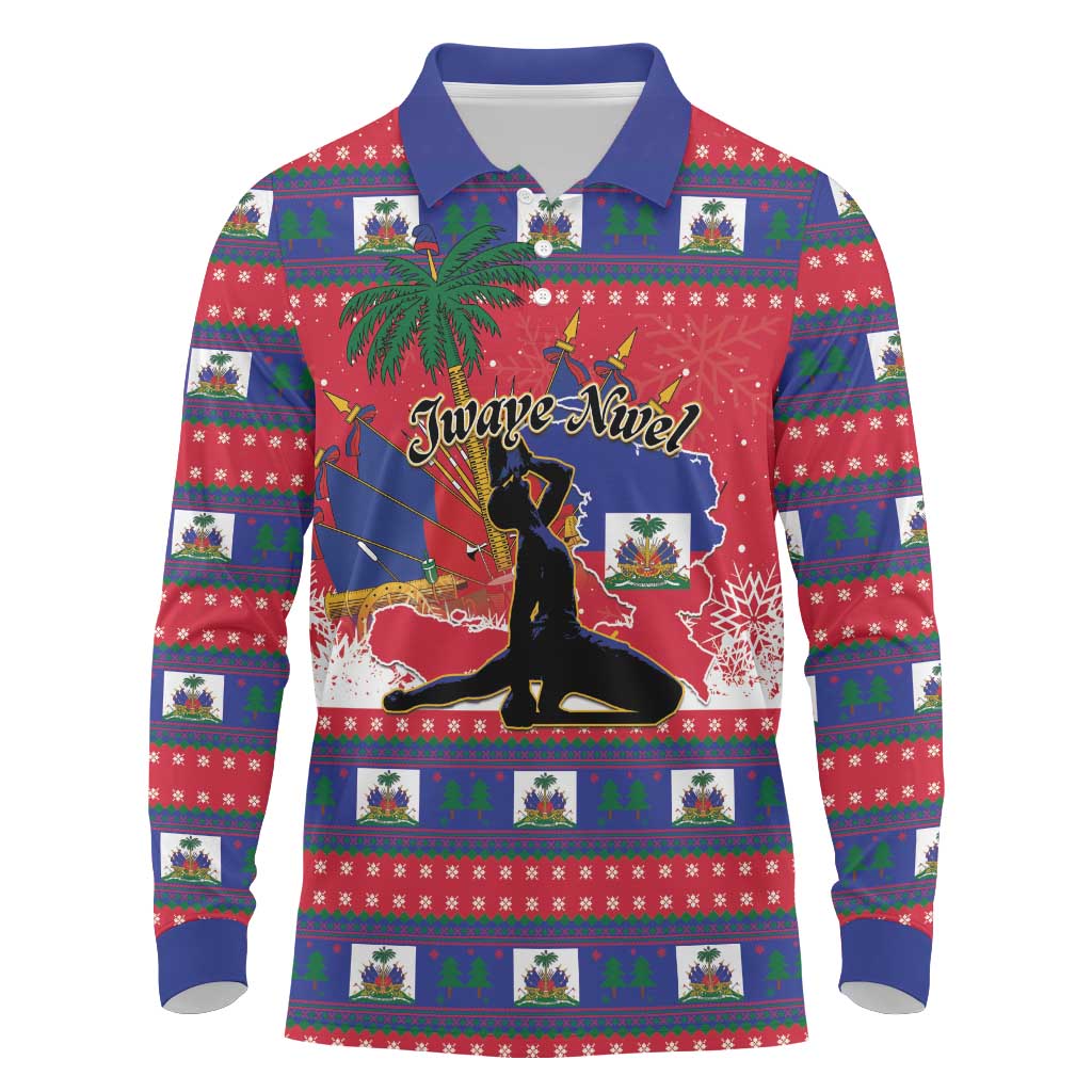 Personalized Ayiti Jwaye Nwel Long Sleeve Polo Shirt Haiti Merry Christmas - African Pride